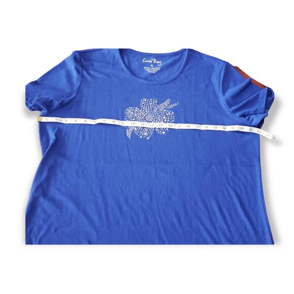 Coral Bay Blue Flower Embellished Short Sleeved Shirt - Size Extra Large - Picture 4 of 4